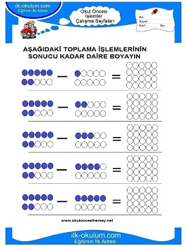 Çocuklar İçin toplam işlemi yaprak testleri 